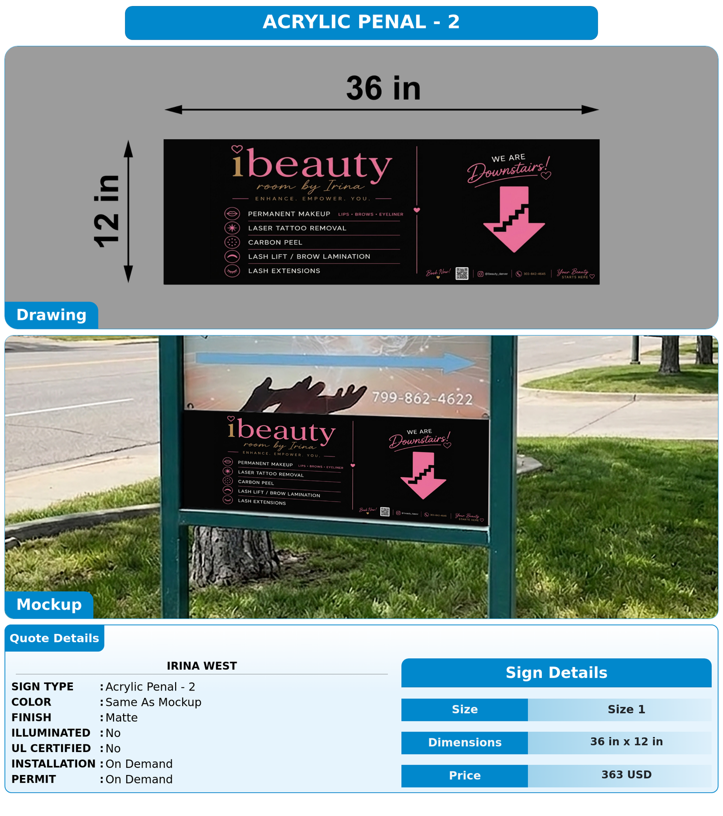CUSTOM MOCKUP SIGN FOR Irina West