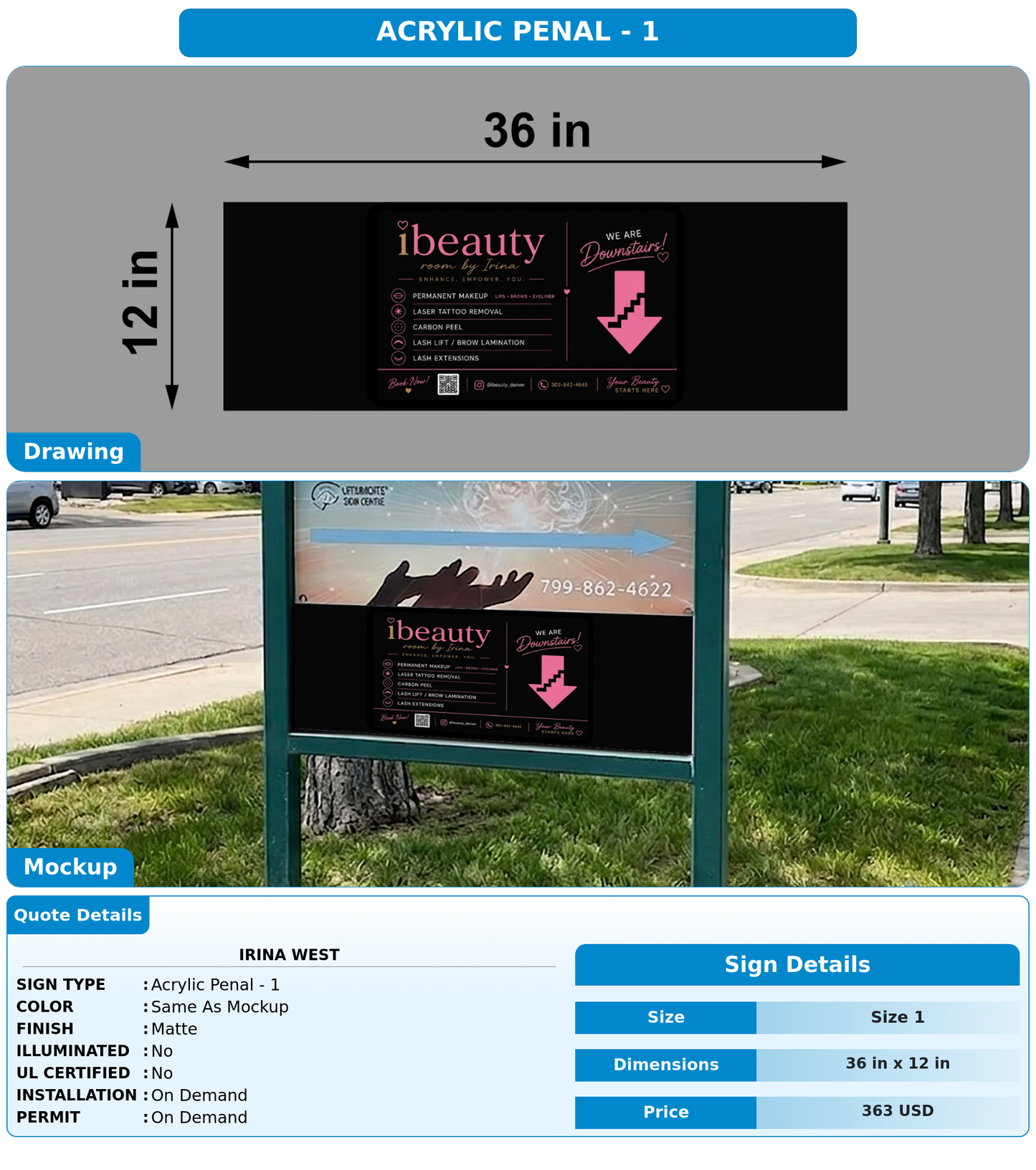 CUSTOM MOCKUP SIGN FOR Irina West