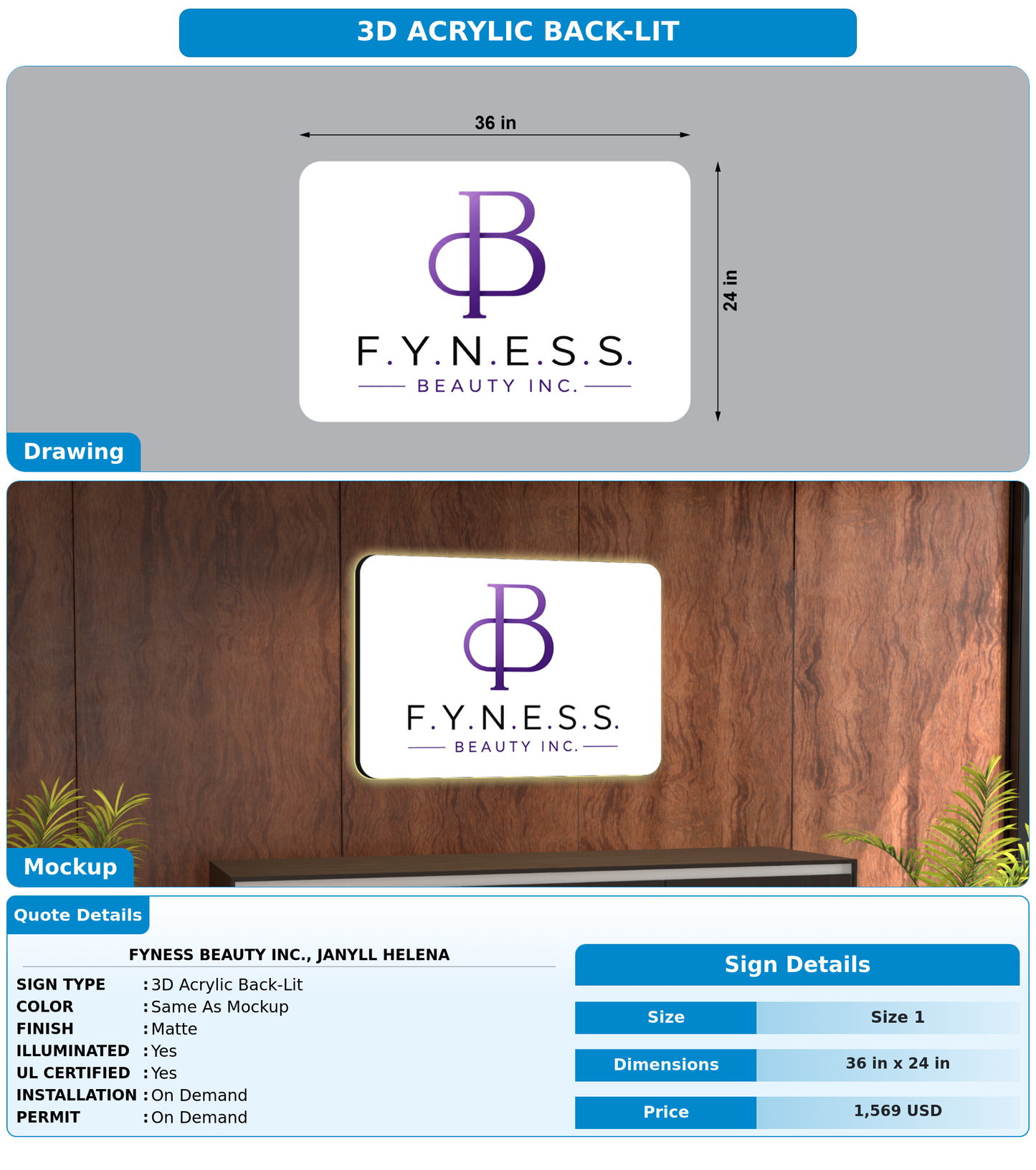 CUSTOM MOCKUP SIGN FOR FYNESS Beauty Inc., Janyll Helena