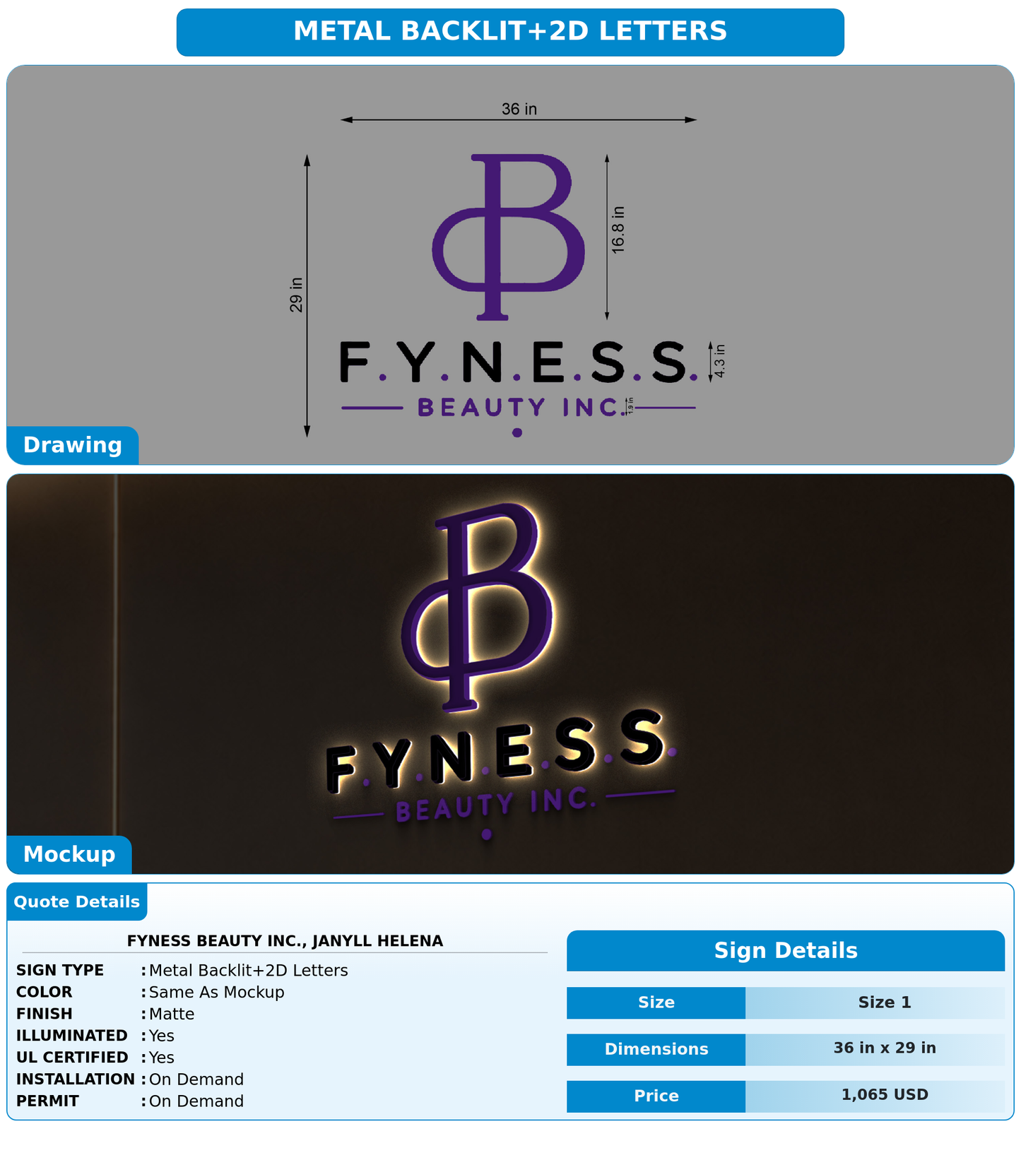 CUSTOM MOCKUP SIGN FOR FYNESS Beauty Inc., Janyll Helena