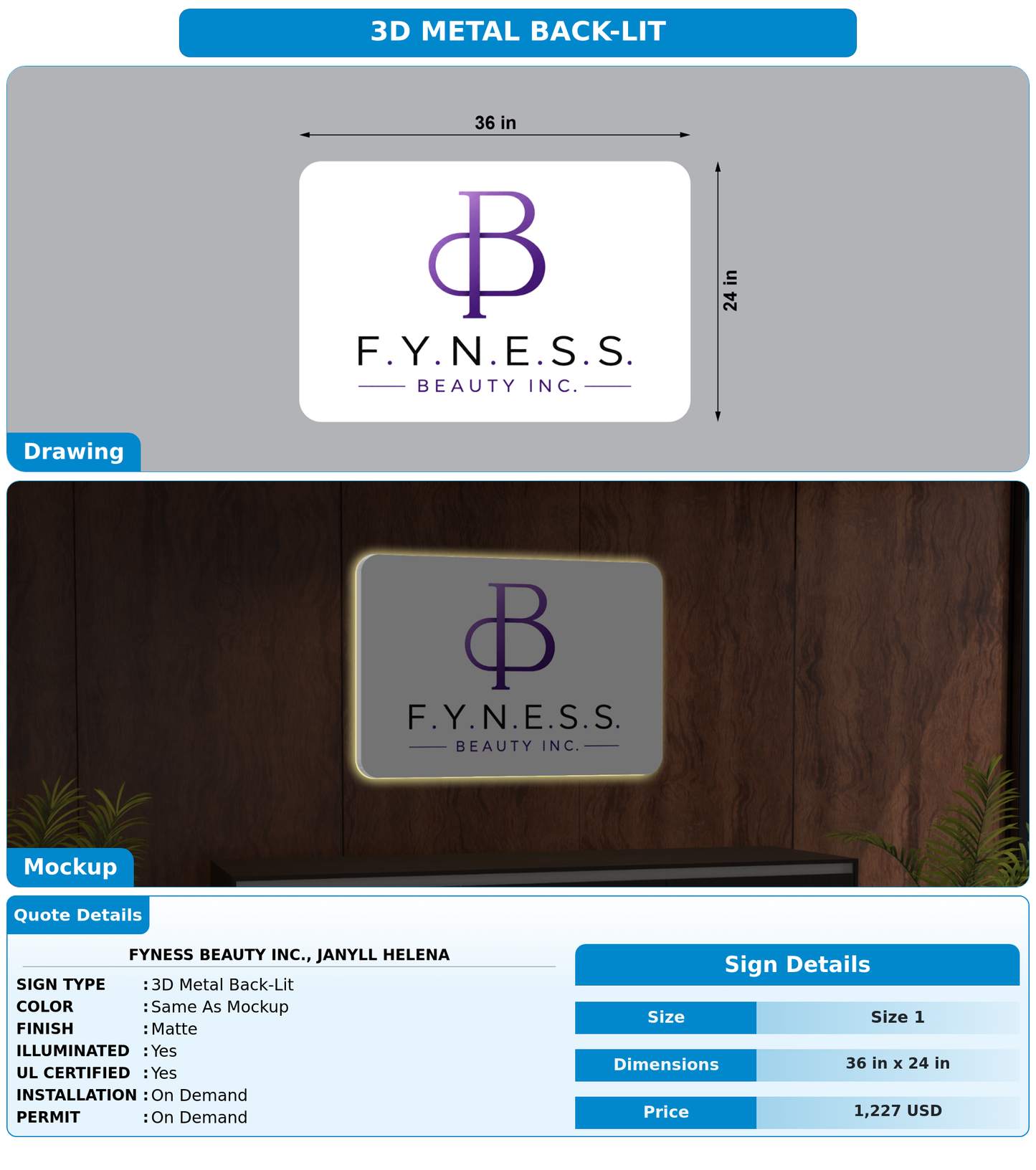 CUSTOM MOCKUP SIGN FOR FYNESS Beauty Inc., Janyll Helena