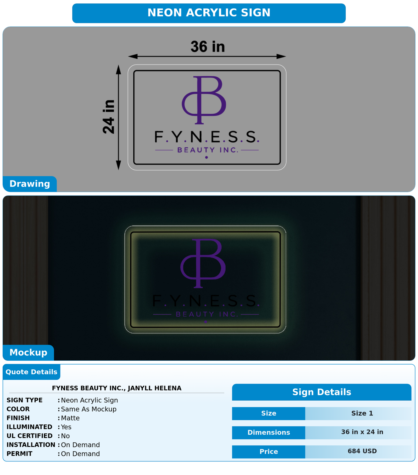 CUSTOM MOCKUP SIGN FOR FYNESS Beauty Inc., Janyll Helena
