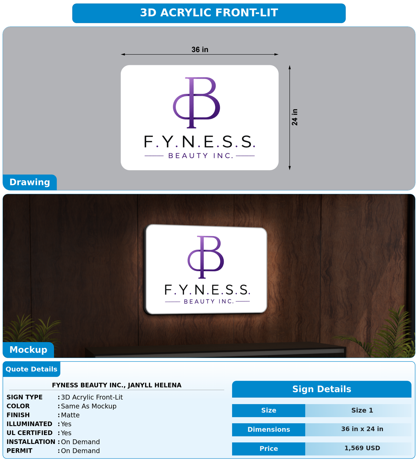 CUSTOM MOCKUP SIGN FOR FYNESS Beauty Inc., Janyll Helena