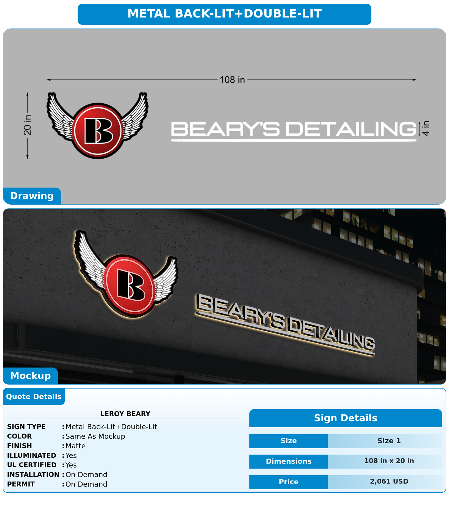 CUSTOM MOCKUP SIGN FOR LeRoy Beary