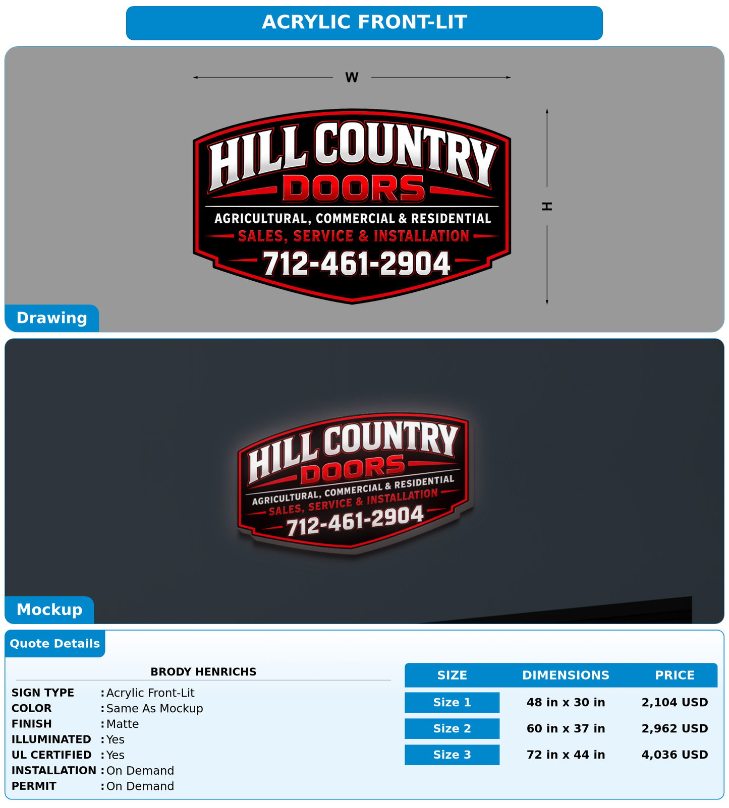 CUSTOM MOCKUP SIGN FOR Brody Henrichs