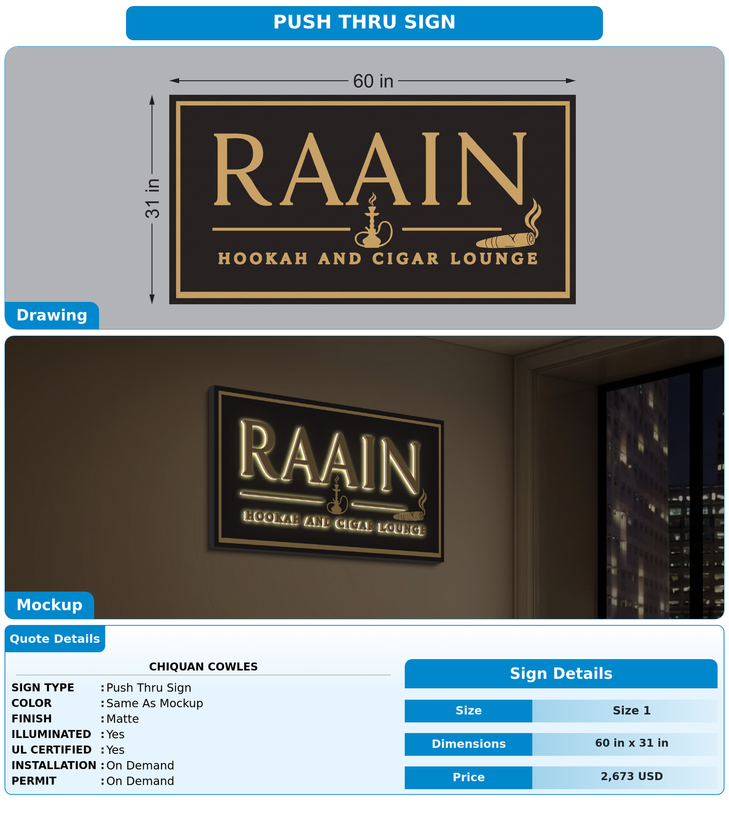 CUSTOM MOCKUP SIGN FOR Chiquan Cowles
