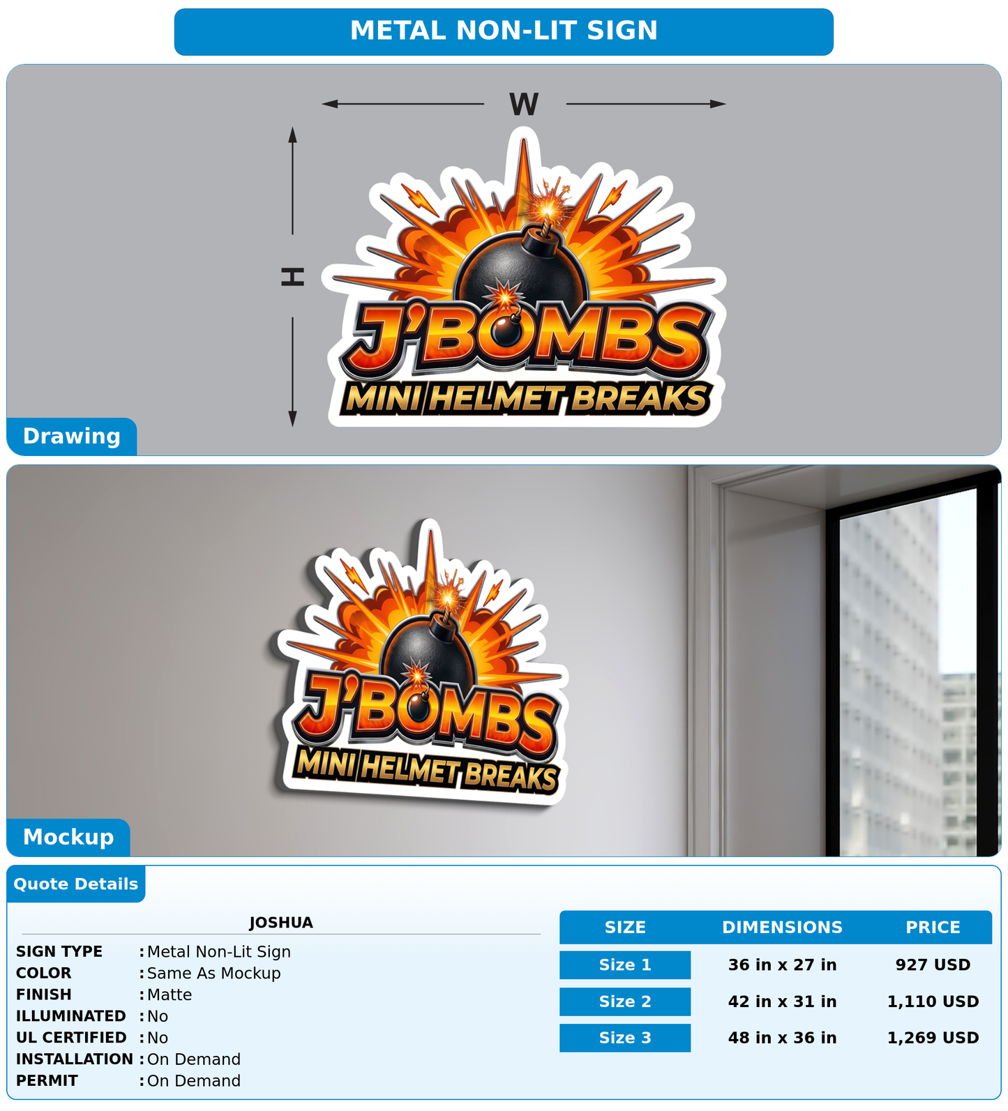 CUSTOM MOCKUP SIGN FOR Joshua