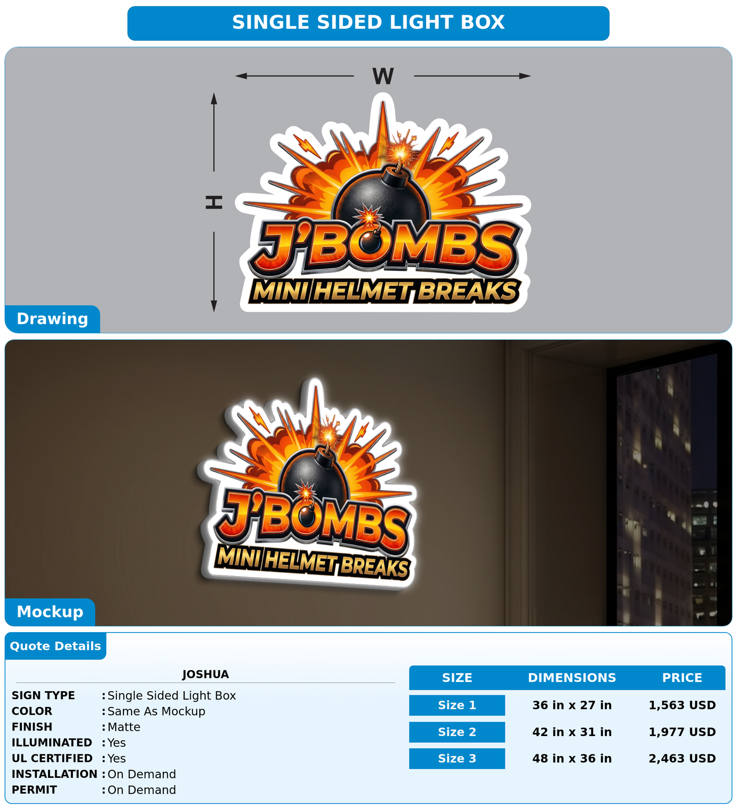 CUSTOM MOCKUP SIGN FOR Joshua