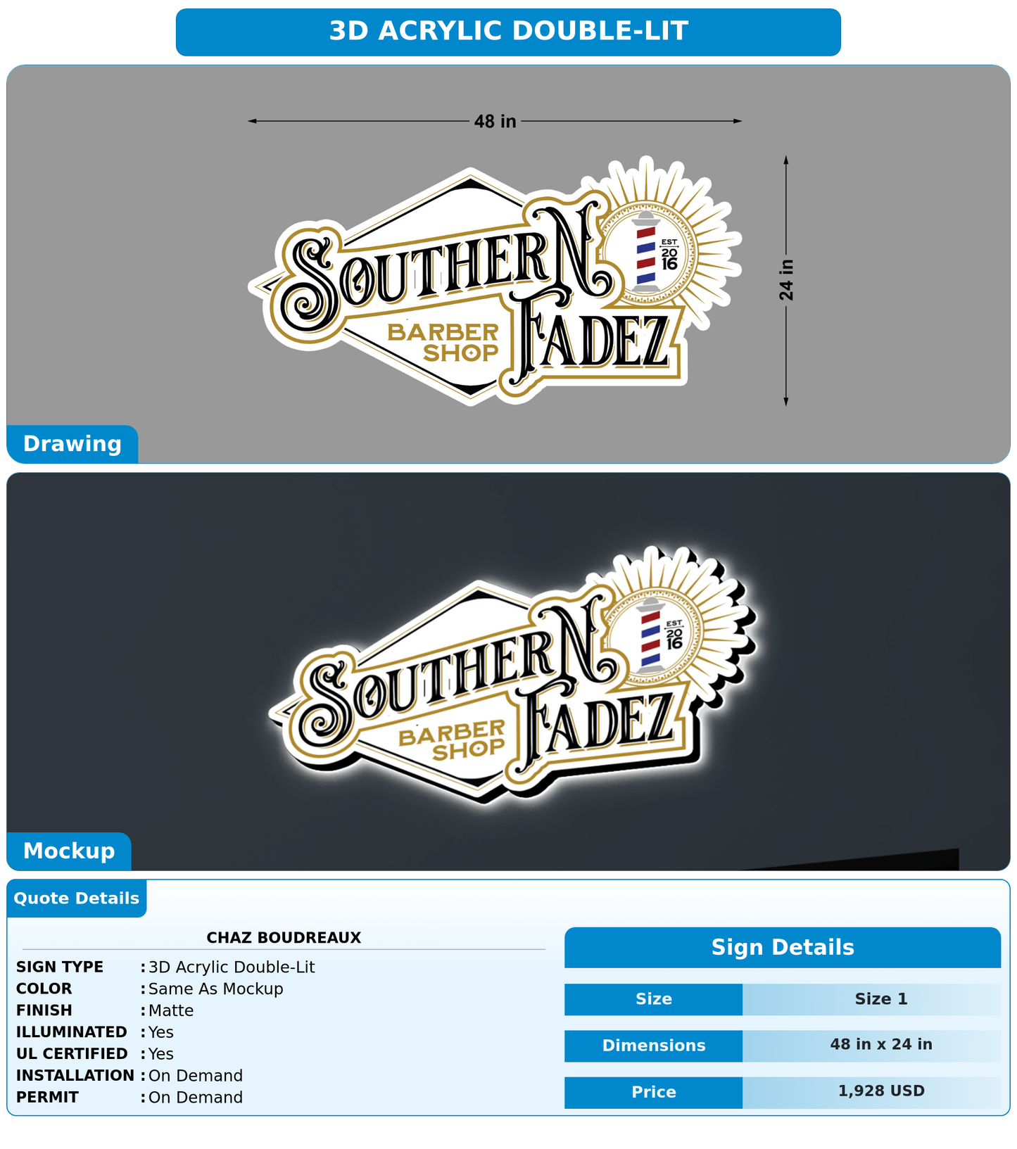 CUSTOM MOCKUP SIGN FOR Chaz Boudreaux
