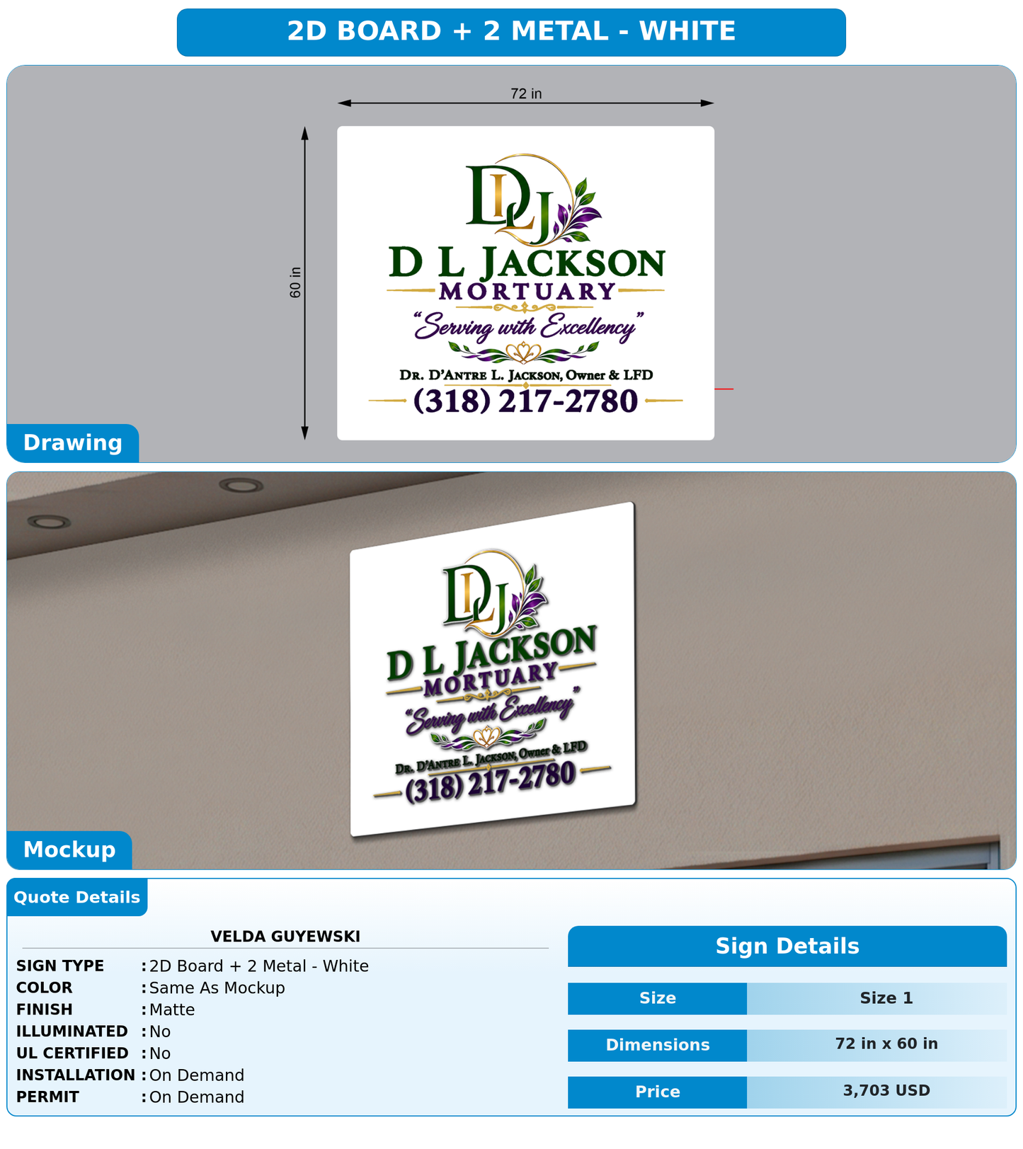 CUSTOM MOCKUP SIGN FOR Velda Guyewski