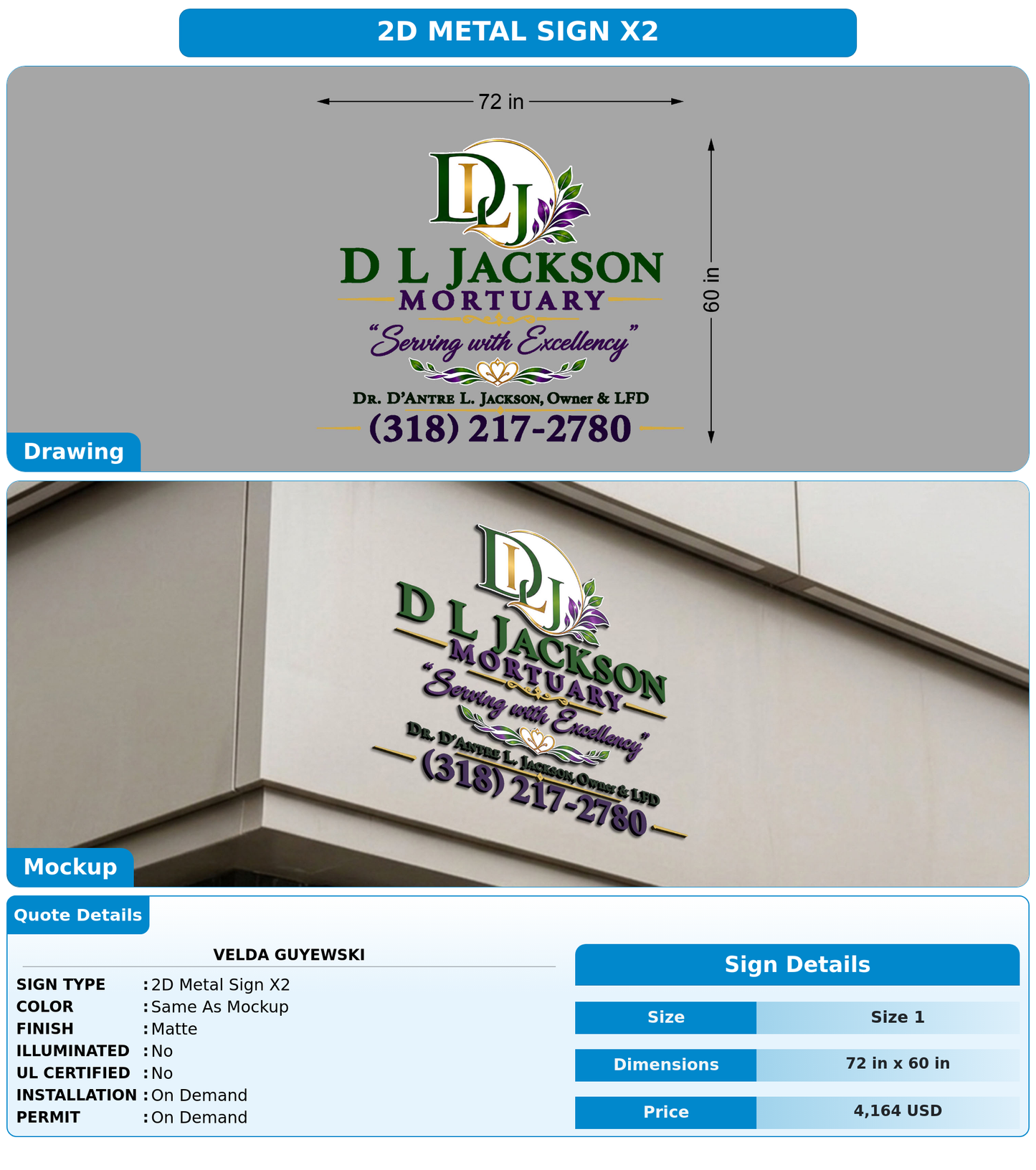 CUSTOM MOCKUP SIGN FOR Velda Guyewski