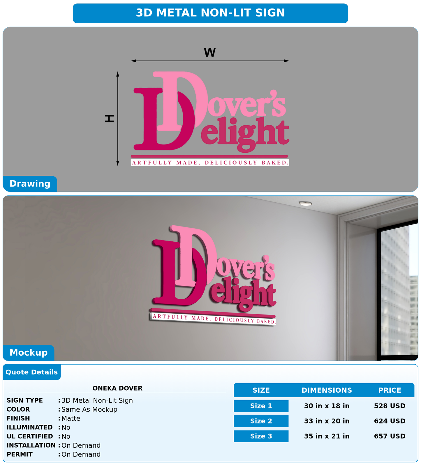 CUSTOM MOCKUP SIGN FOR ONEKA DOVER