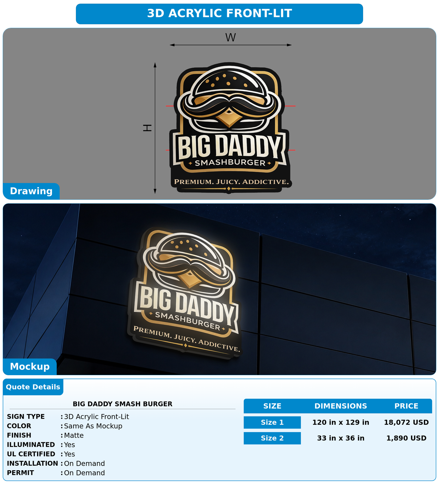 CUSTOM MOCKUP SIGN FOR Big daddy Smash burger