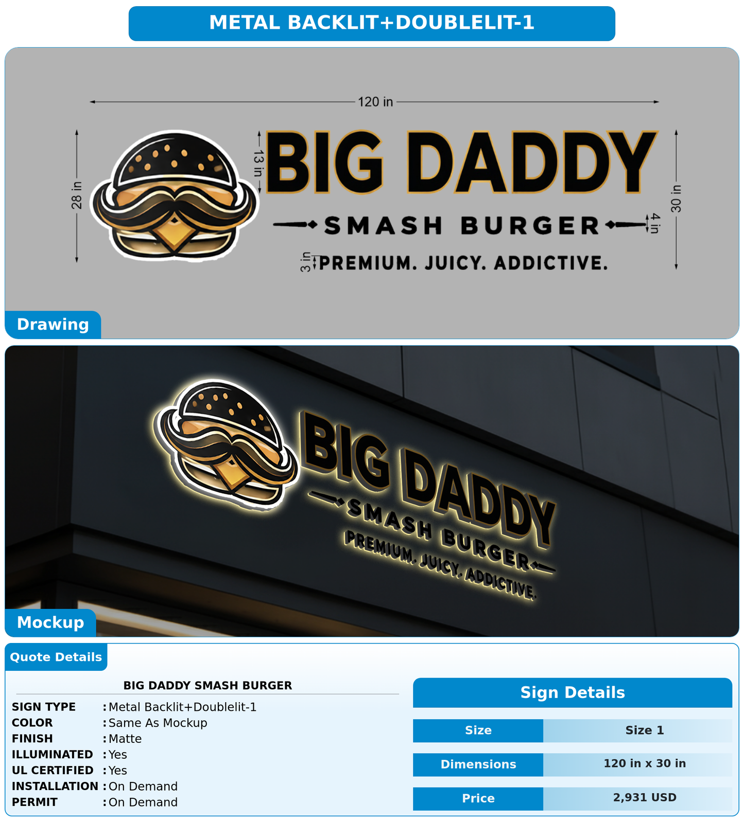 CUSTOM MOCKUP SIGN FOR Big daddy Smash burger