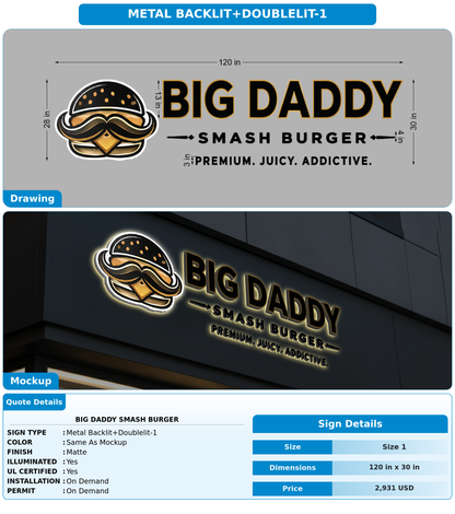 CUSTOM MOCKUP SIGN FOR Big daddy Smash burger
