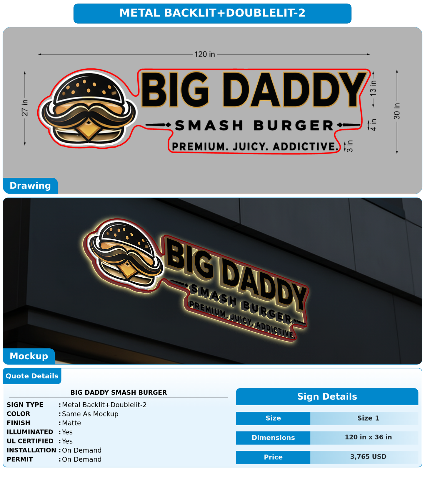 CUSTOM MOCKUP SIGN FOR Big daddy Smash burger