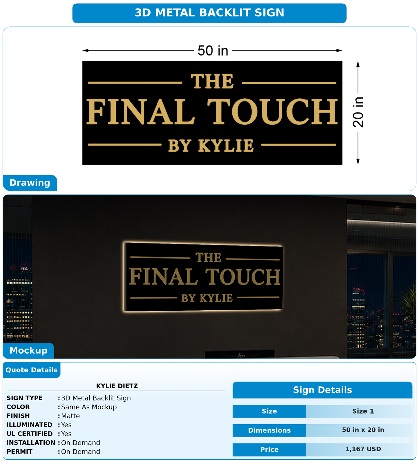 CUSTOM MOCKUP SIGN FOR Kylie Dietz
