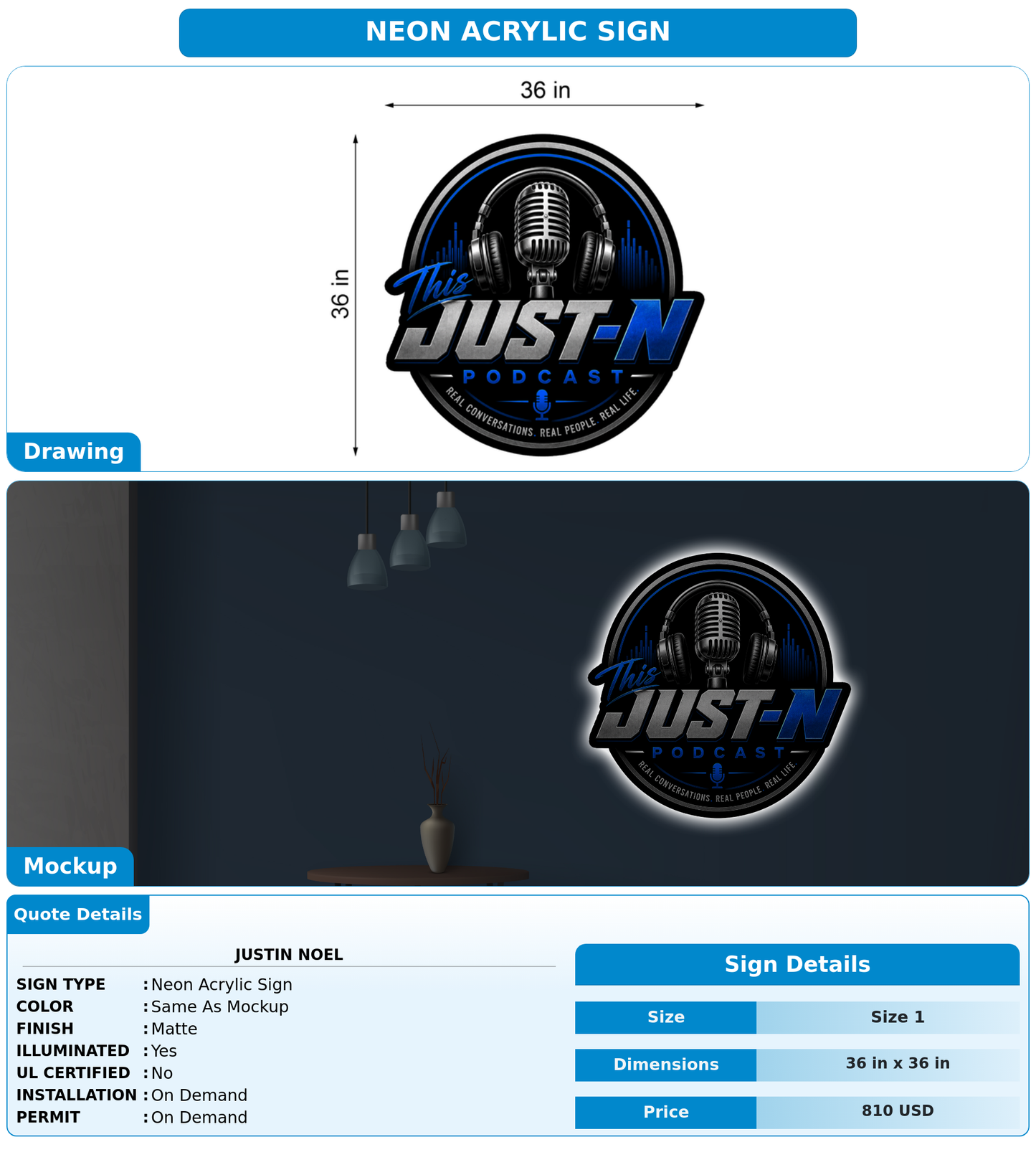 CUSTOM MOCKUP SIGN FOR Justin Noel