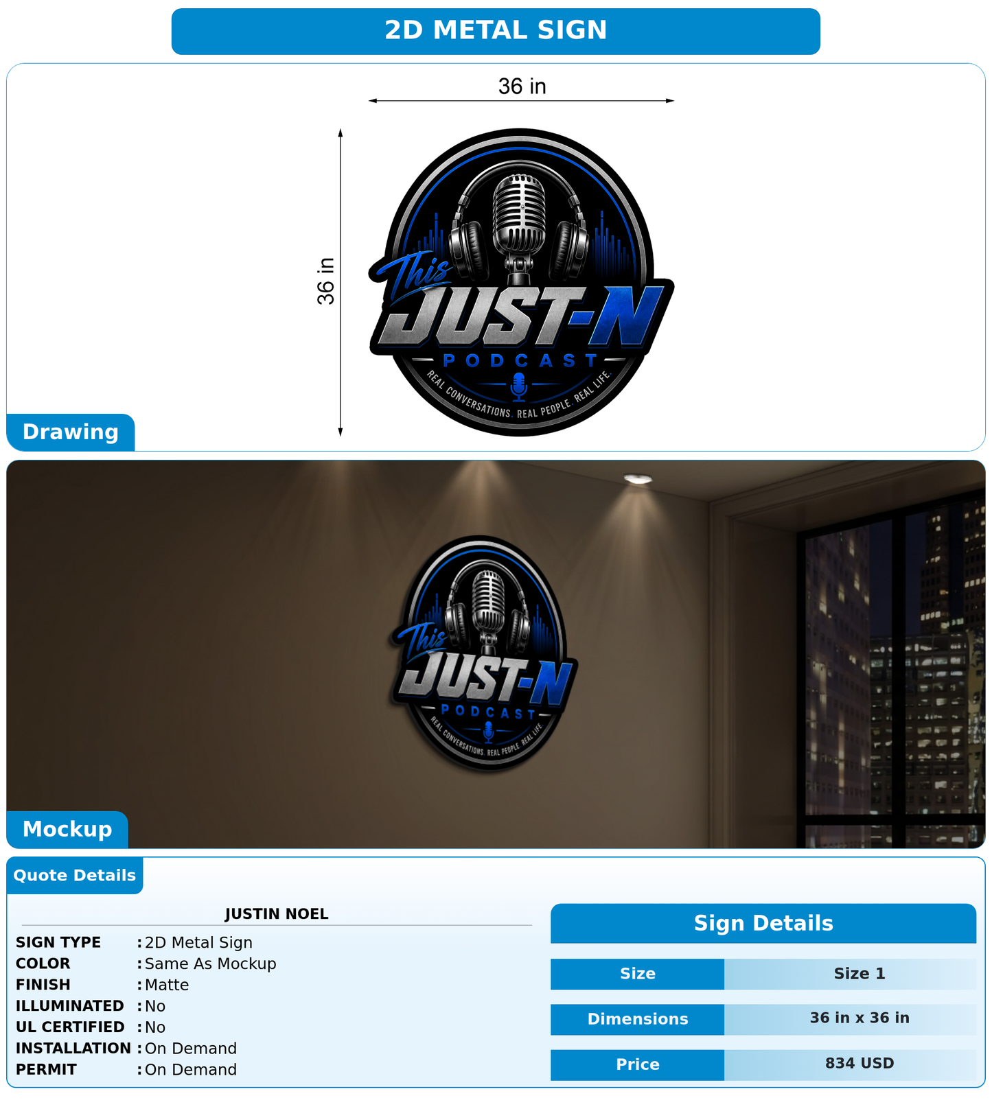 CUSTOM MOCKUP SIGN FOR Justin Noel