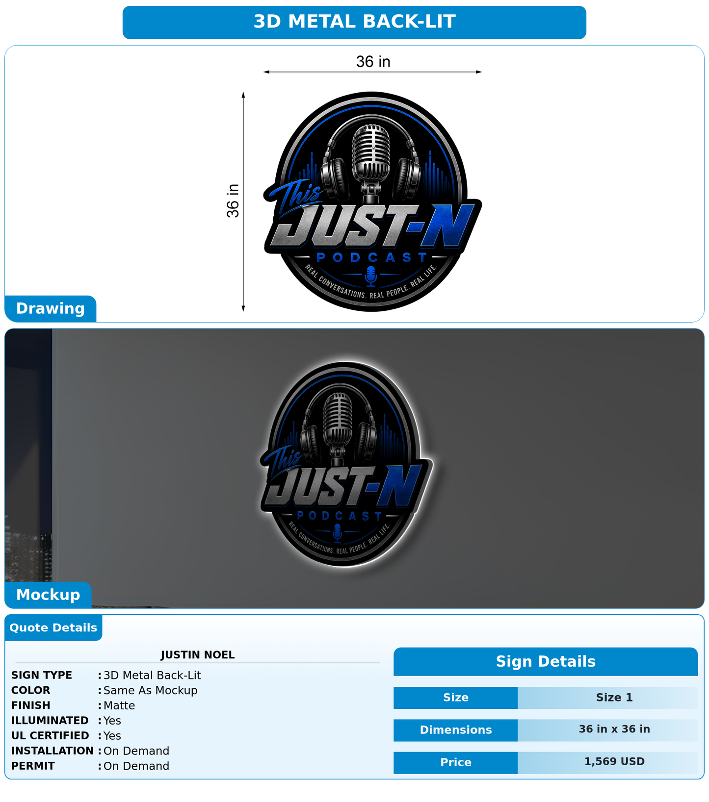 CUSTOM MOCKUP SIGN FOR Justin Noel