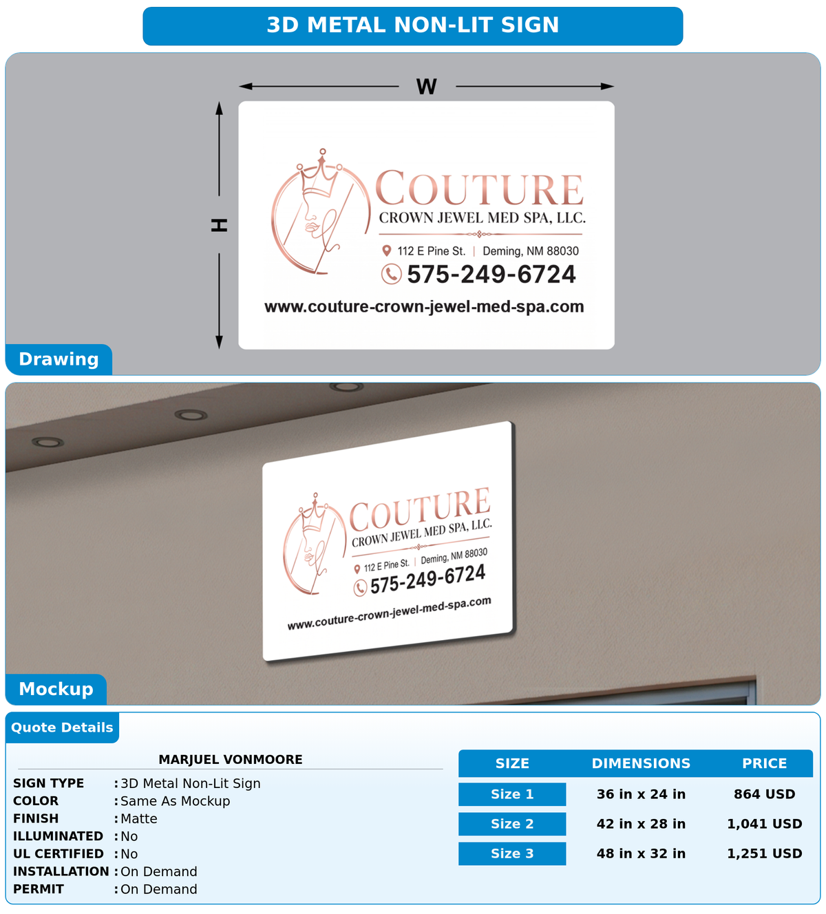 CUSTOM MOCKUP SIGN FOR marjuel vonmoore