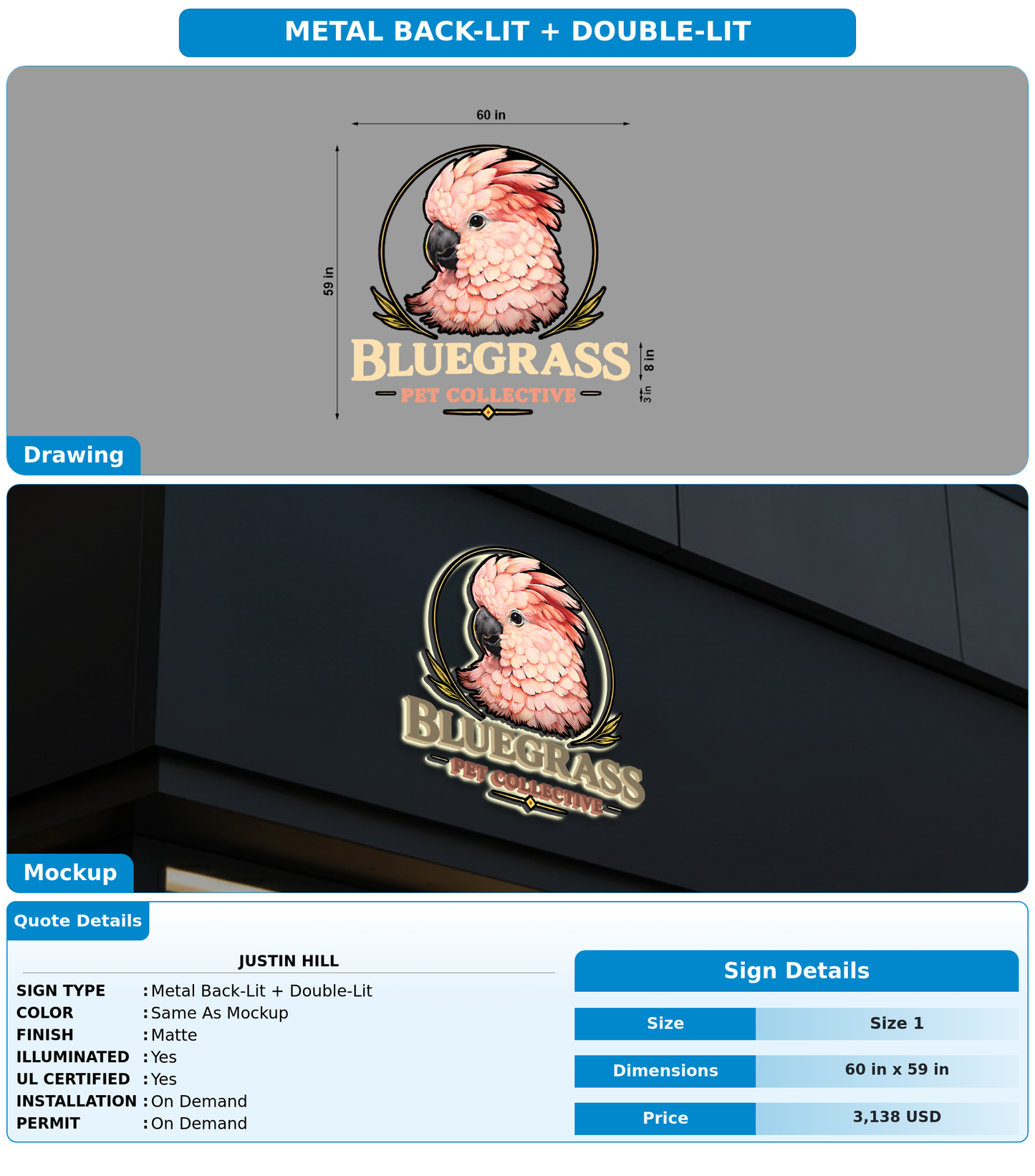CUSTOM MOCKUP SIGN FOR Justin Hill