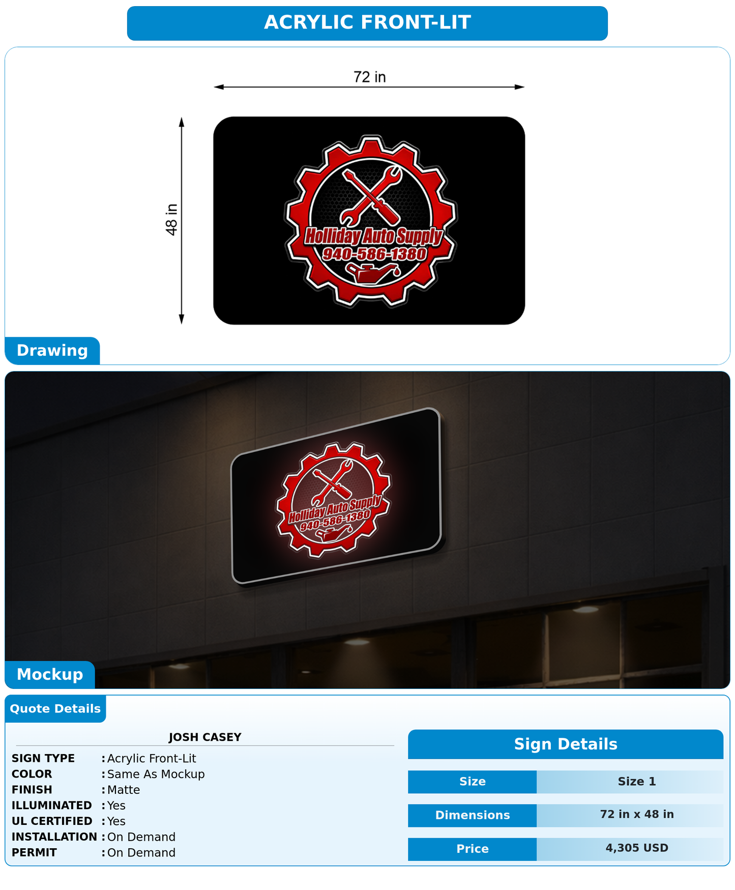 CUSTOM MOCKUP SIGN FOR Josh Casey