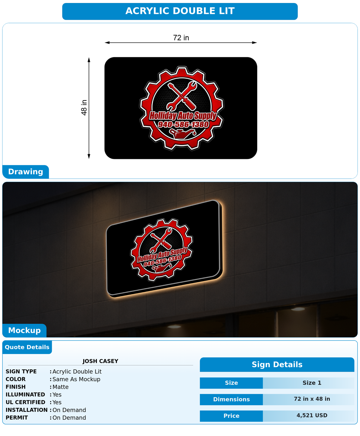 CUSTOM MOCKUP SIGN FOR Josh Casey