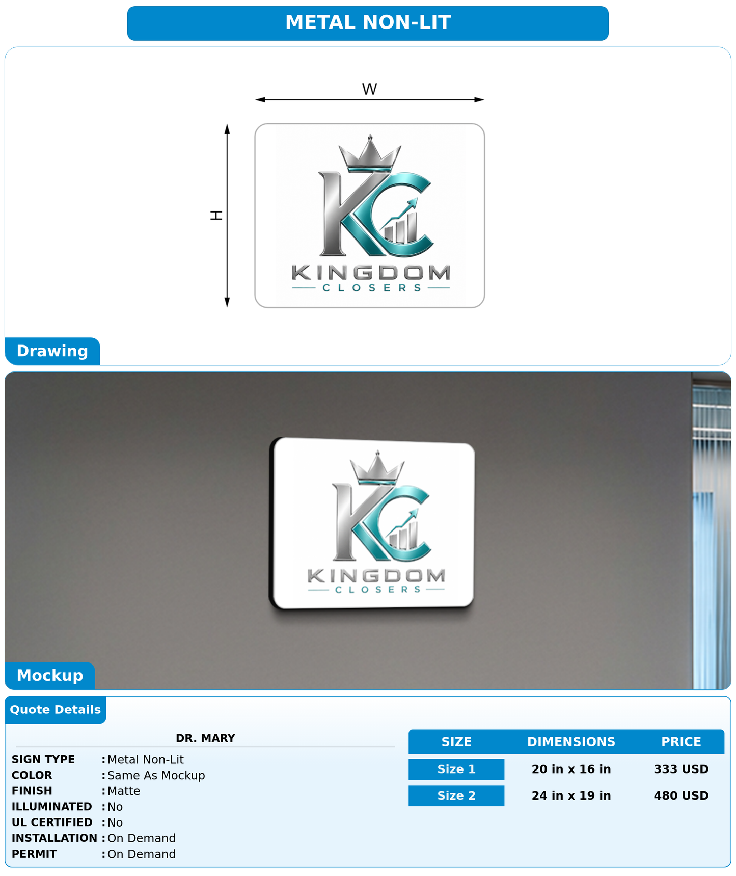 CUSTOM MOCKUP SIGN FOR Dr. Mary