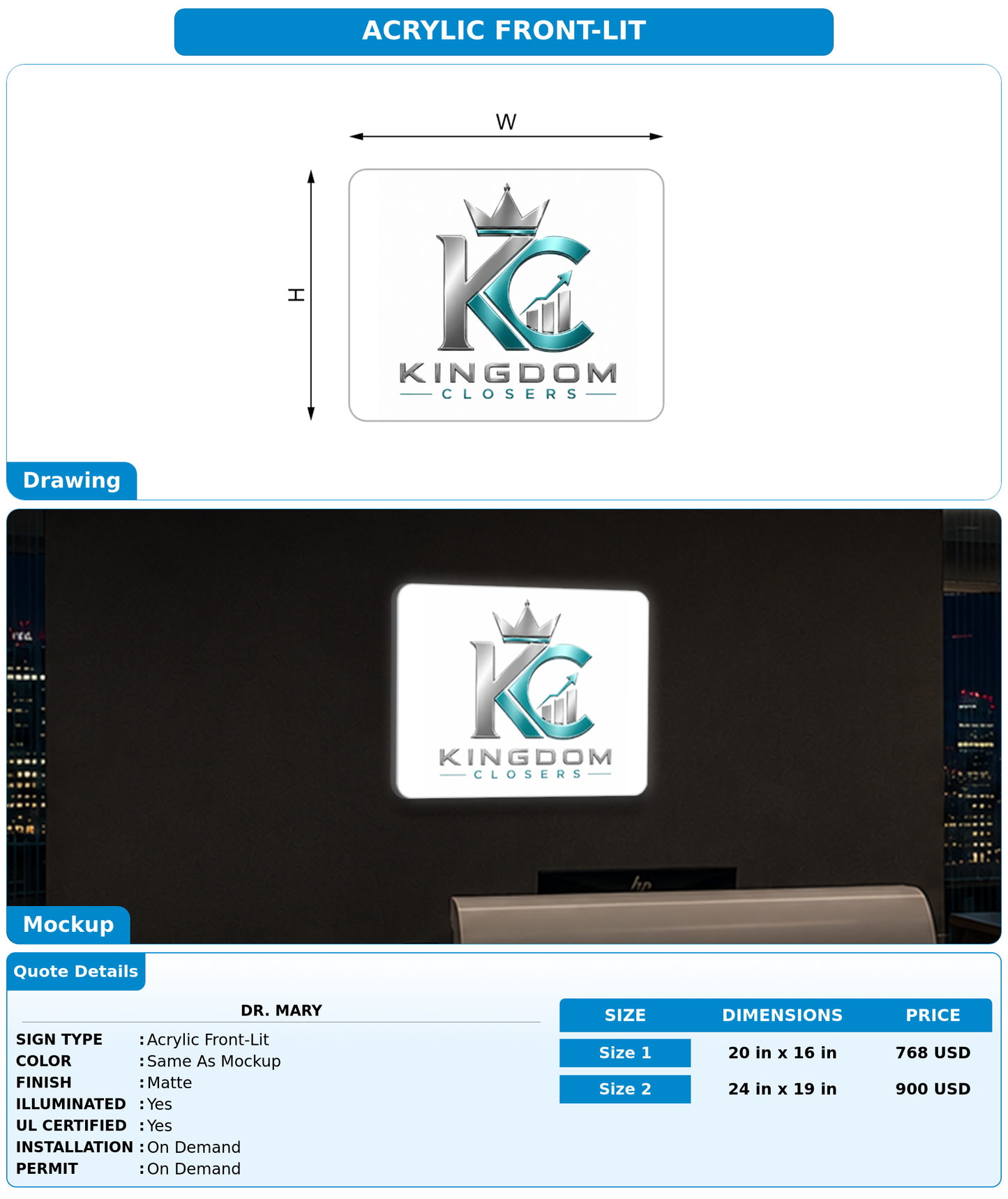 CUSTOM MOCKUP SIGN FOR Dr. Mary