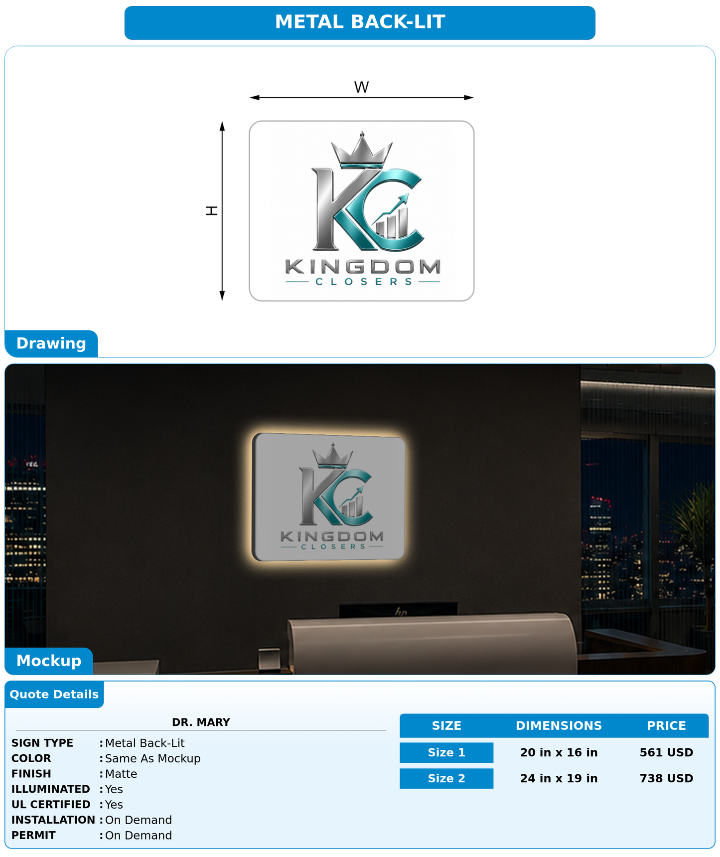 CUSTOM MOCKUP SIGN FOR Dr. Mary