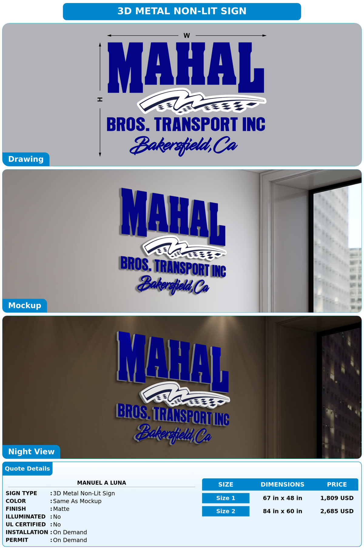 CUSTOM MOCKUP SIGN FOR Manuel A Luna