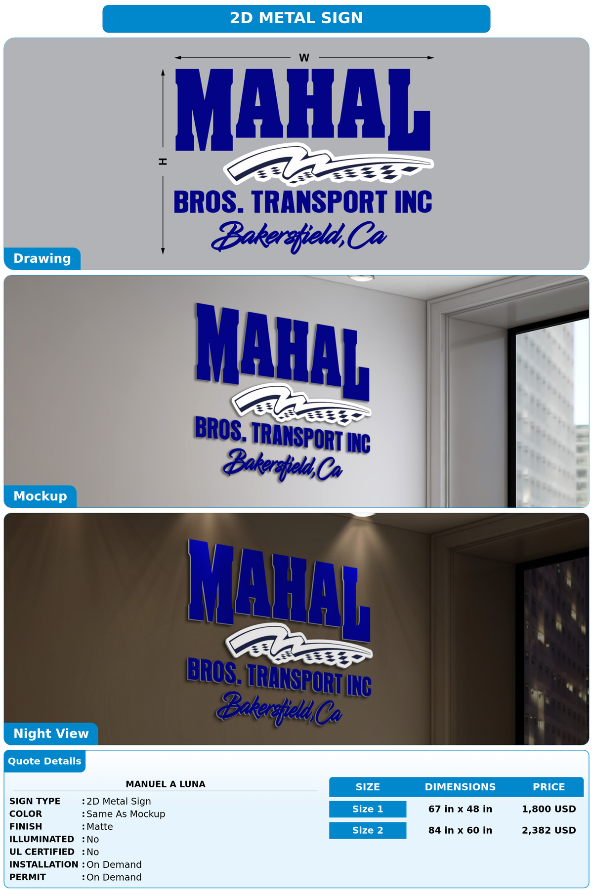 CUSTOM MOCKUP SIGN FOR Manuel A Luna