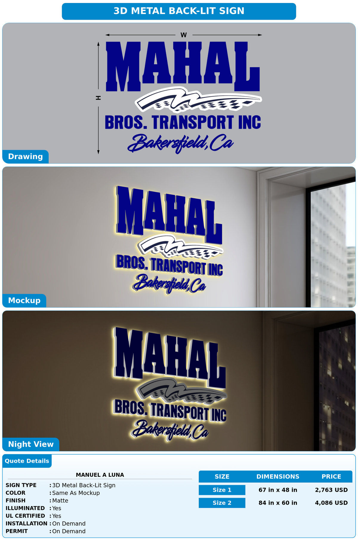 CUSTOM MOCKUP SIGN FOR Manuel A Luna