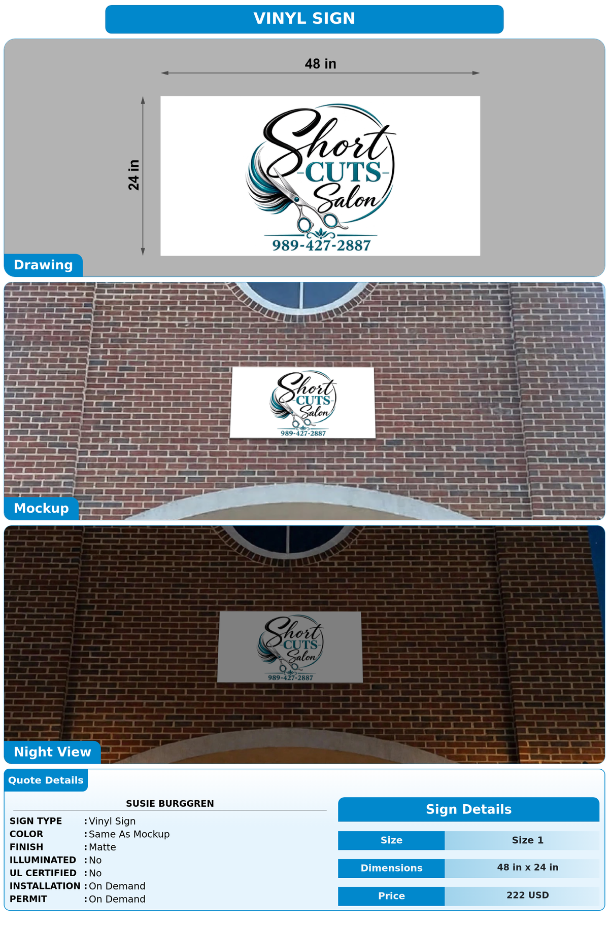 CUSTOM MOCKUP SIGN FOR Susie Burggren