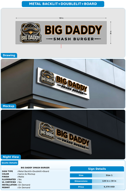 50% payment for indoor sign Big daddy Smash burger