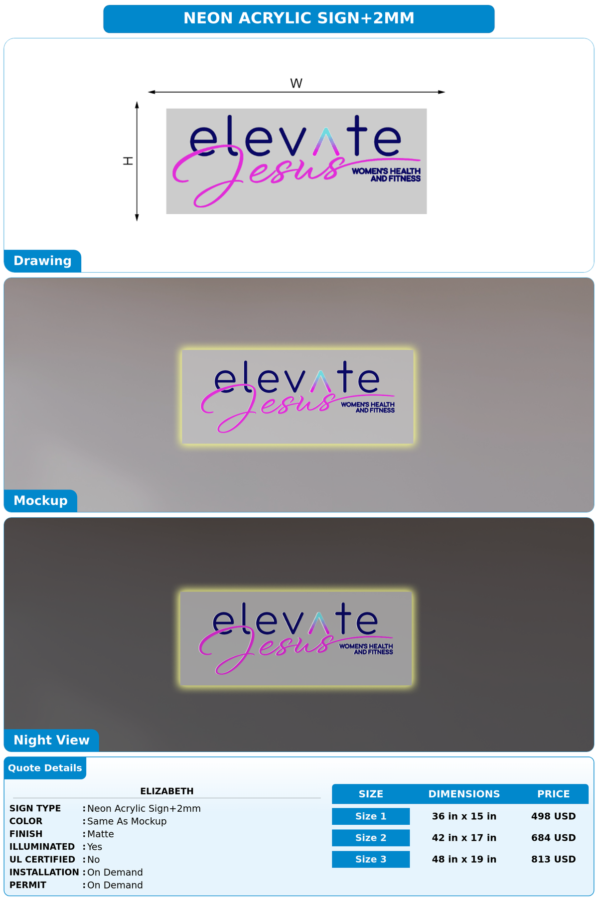 CUSTOM MOCKUP SIGN FOR Elizabeth