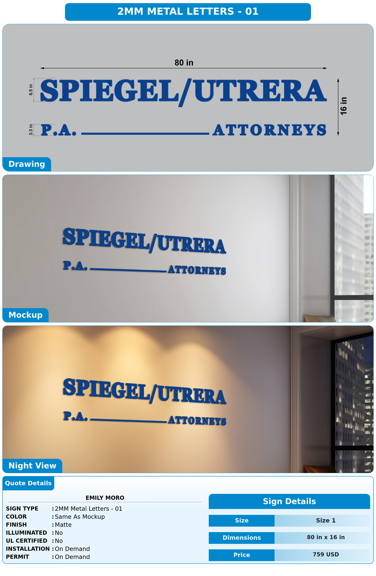 CUSTOM MOCKUP SIGN FOR Emily Moro