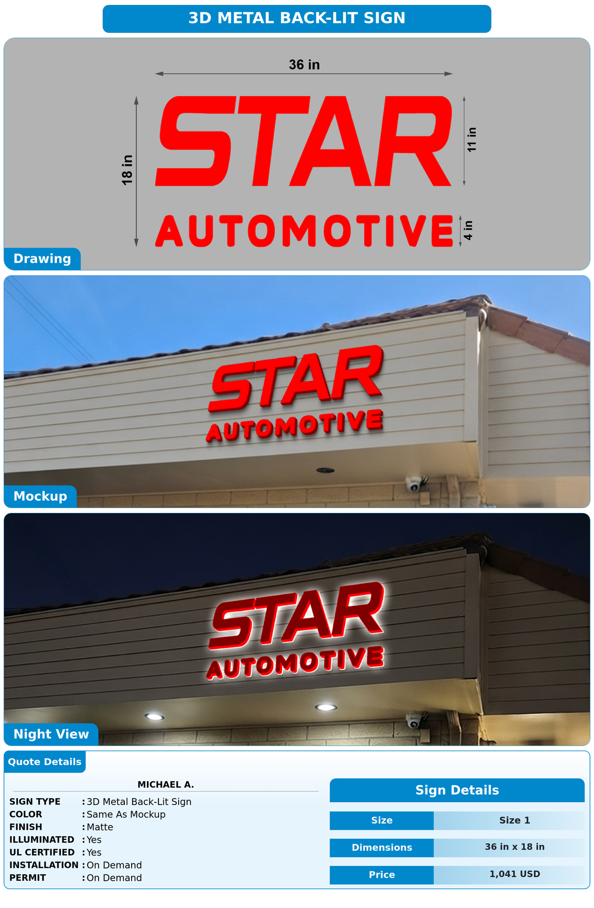 CUSTOM MOCKUP SIGN FOR Michael A.