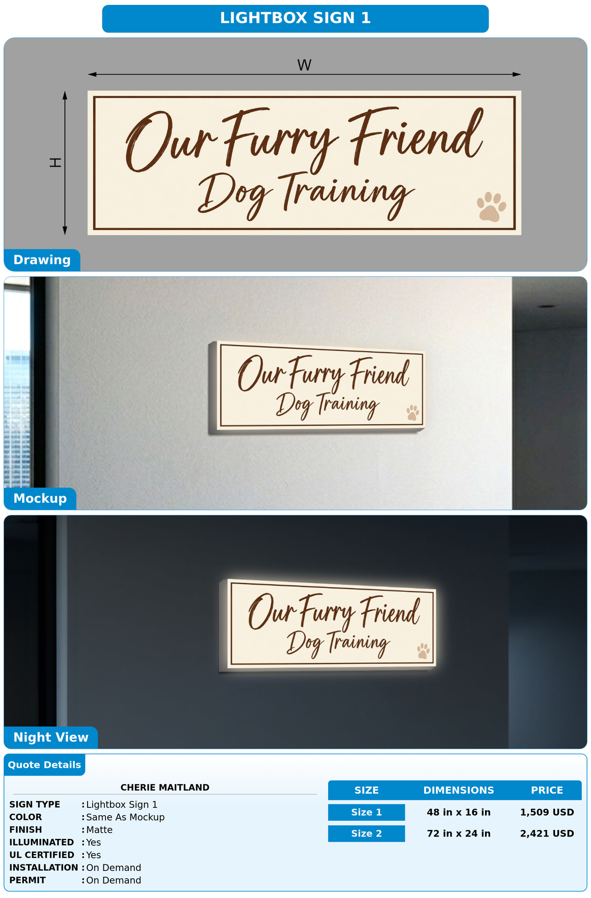 CUSTOM MOCKUP SIGN FOR Cherie Maitland