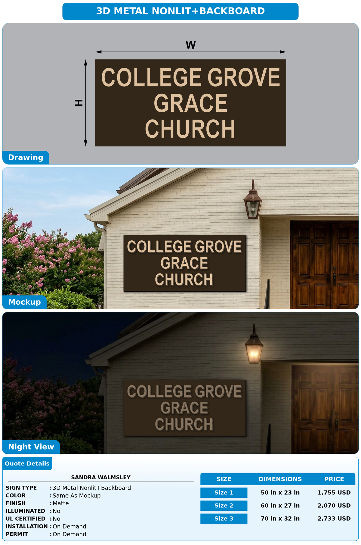 CUSTOM MOCKUP SIGN FOR Sandra Walmsley