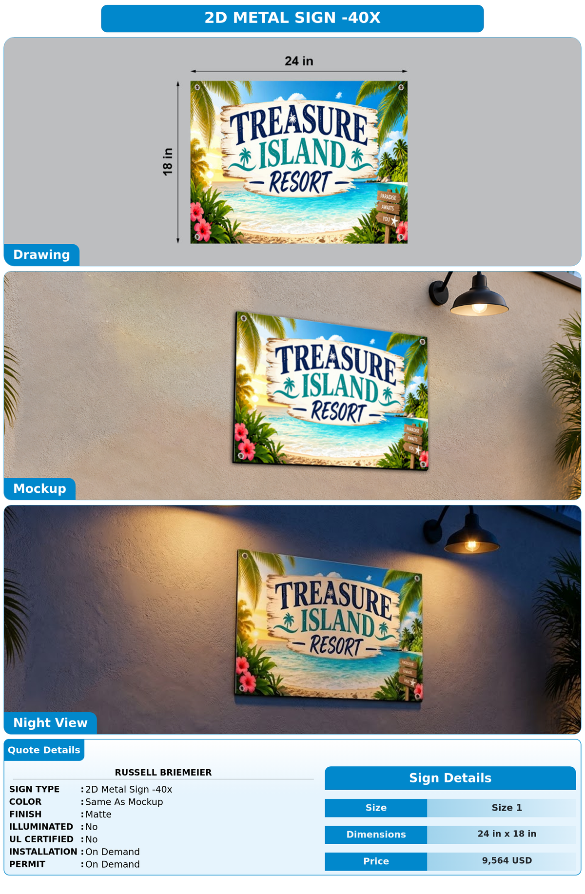 SHIPPING COST FOR ALUMINUM SIGNS RUSSELL BRIEMEIER