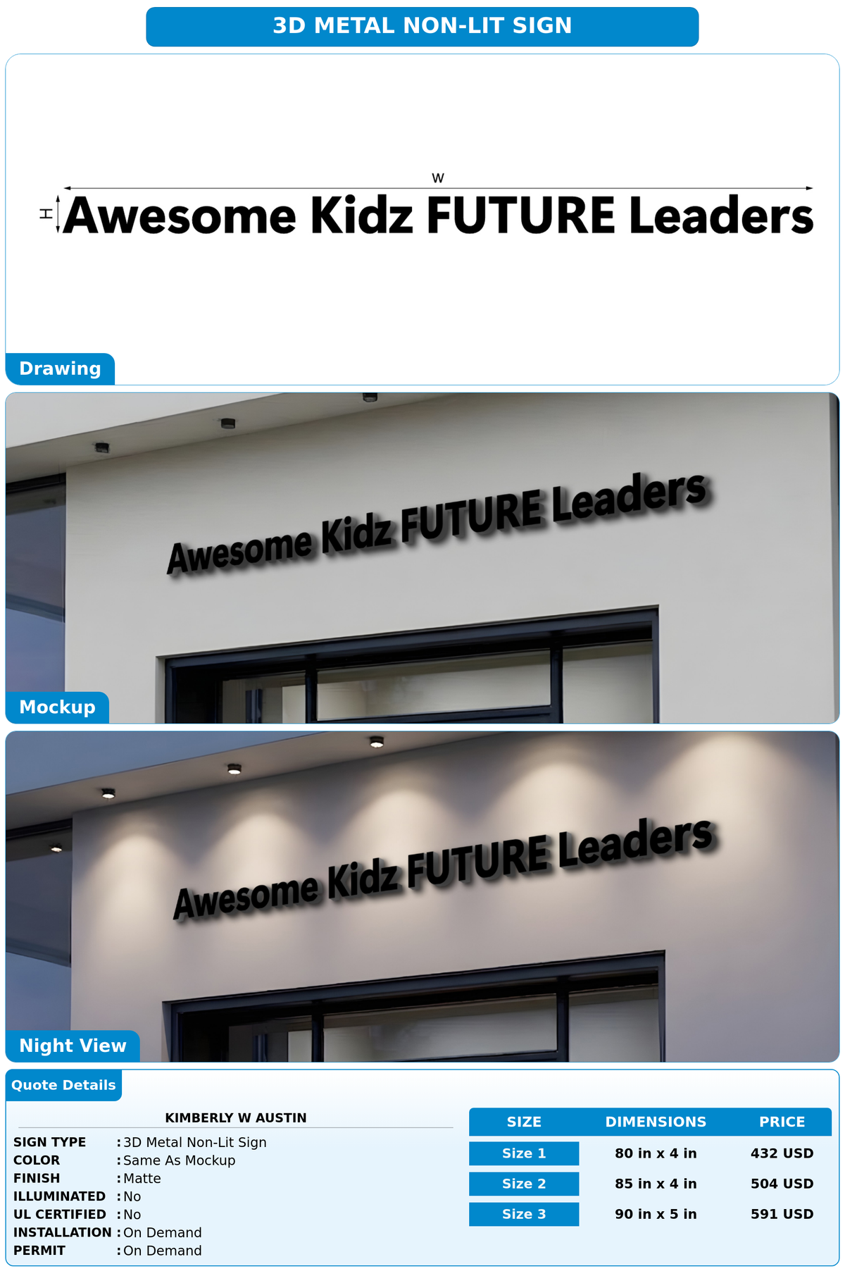 CUSTOM MOCKUP SIGN FOR Kimberly W Austin