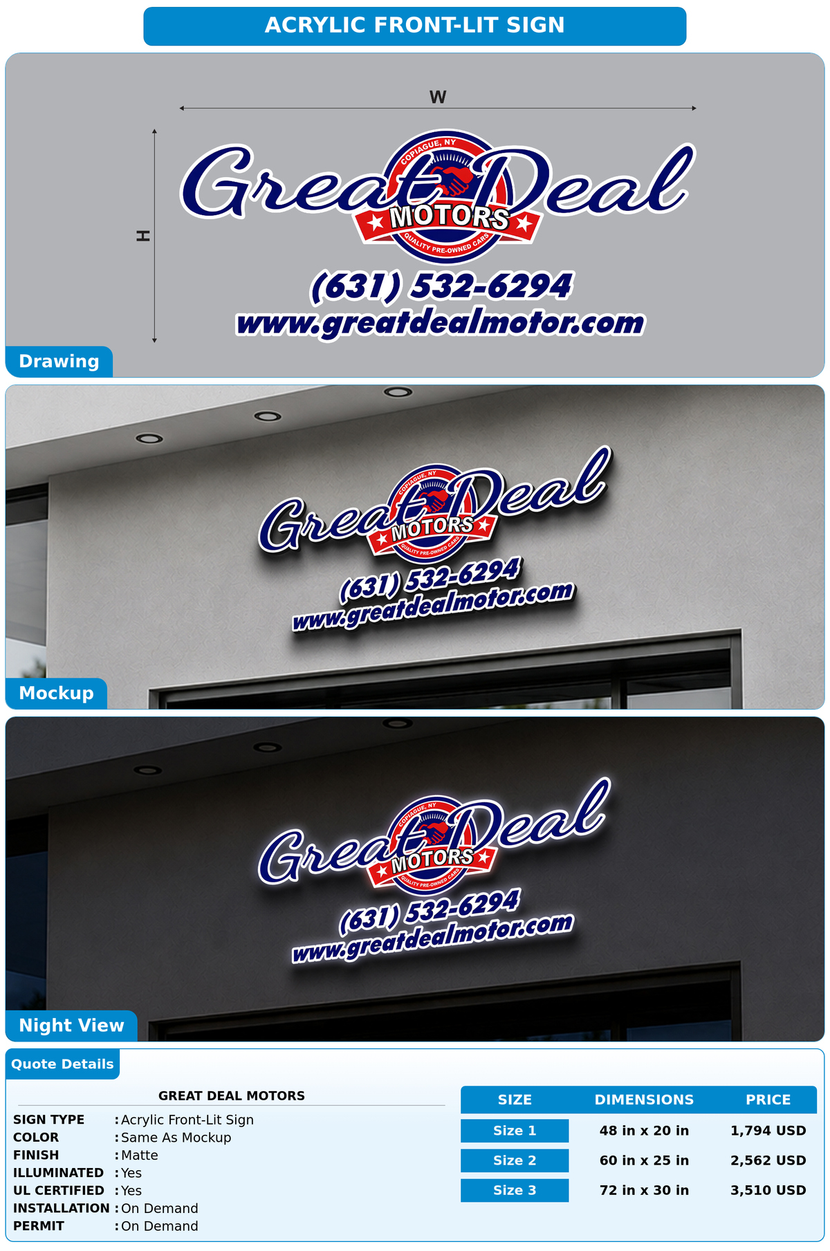 CUSTOM MOCKUP SIGN FOR Great Deal Motors