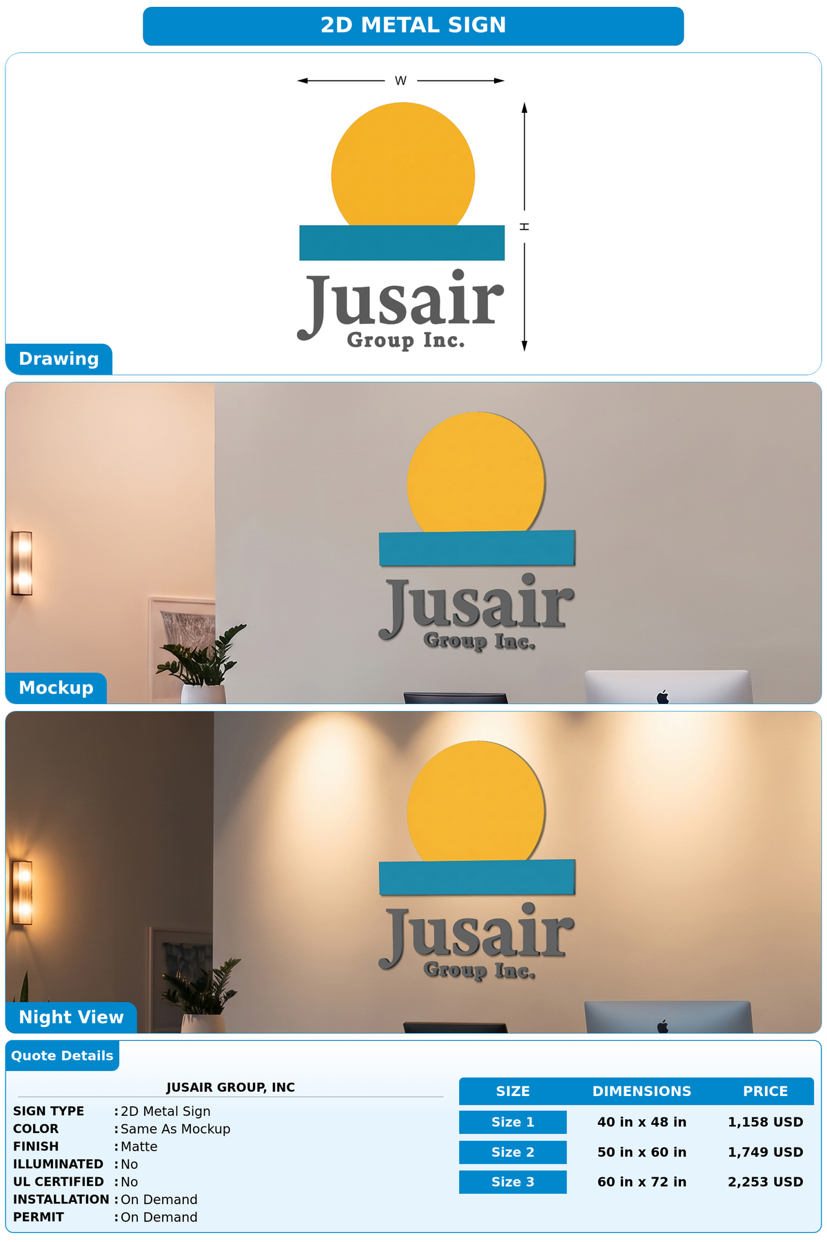 CUSTOM MOCKUP SIGN FOR JUSAIR GROUP, INC