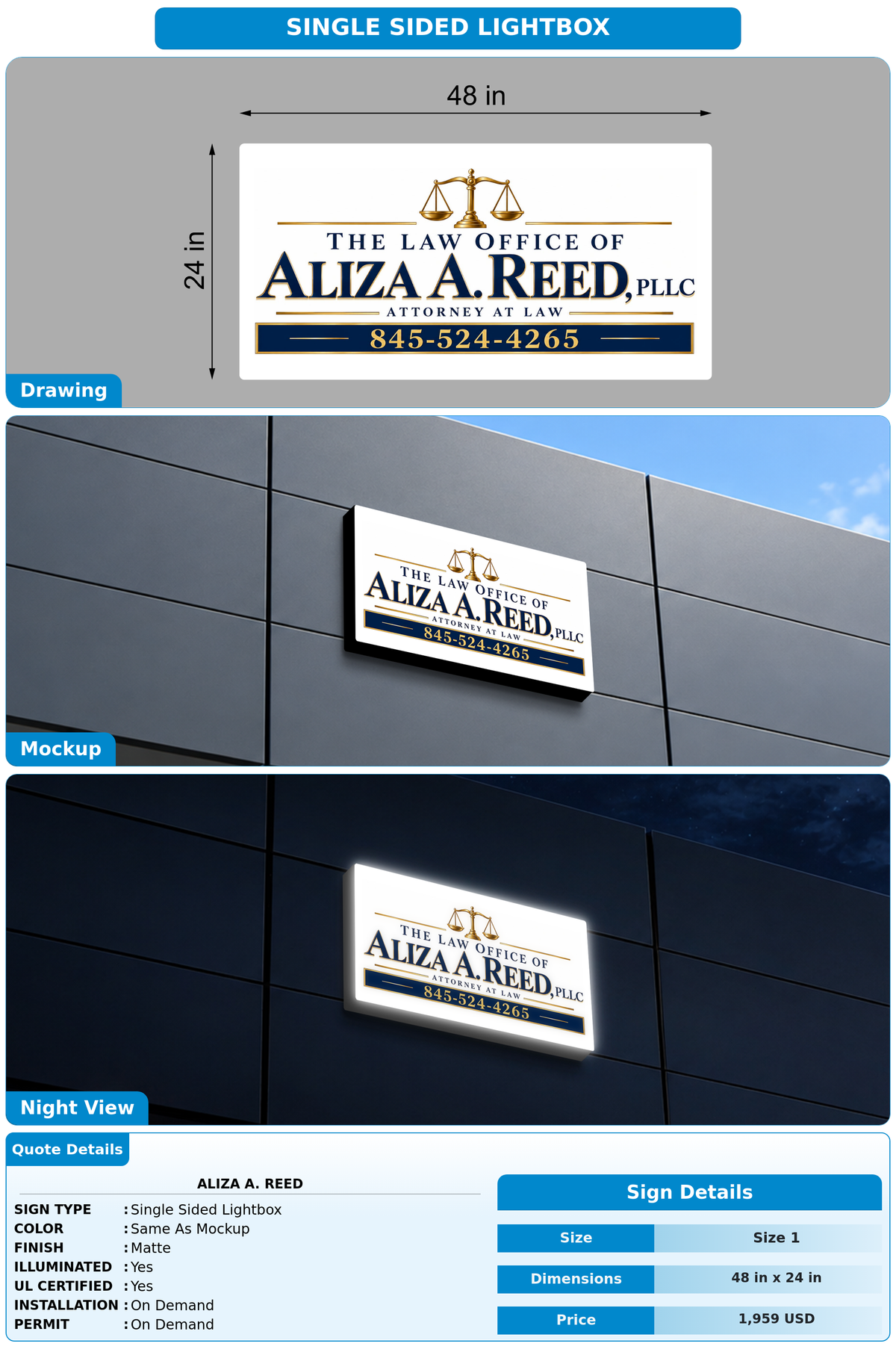 CUSTOM MOCKUP SIGN FOR Aliza A. Reed