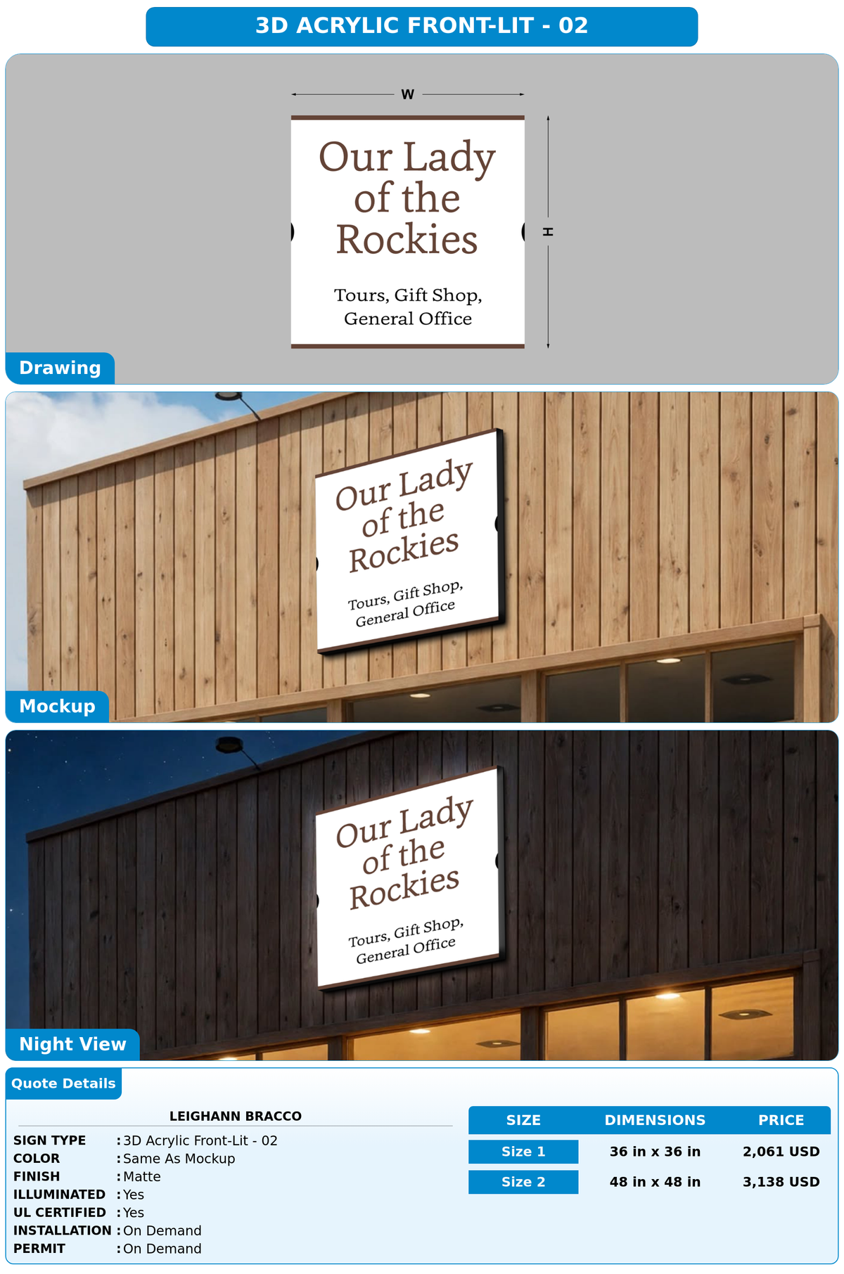 CUSTOM MOCKUP SIGN FOR Leighann Bracco