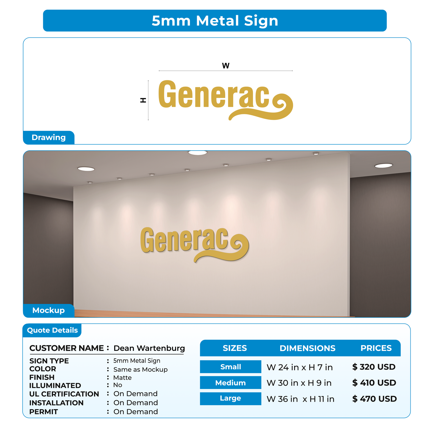 Custom Signs for Dean Wartenburg