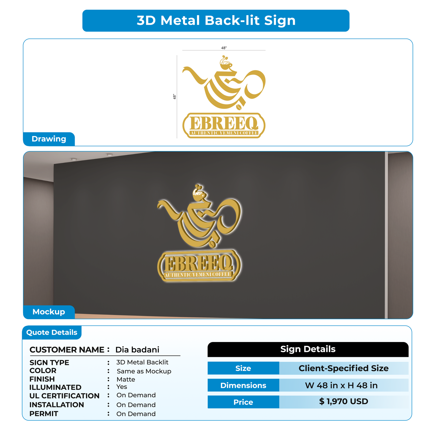 Custom Sign For Dia badani