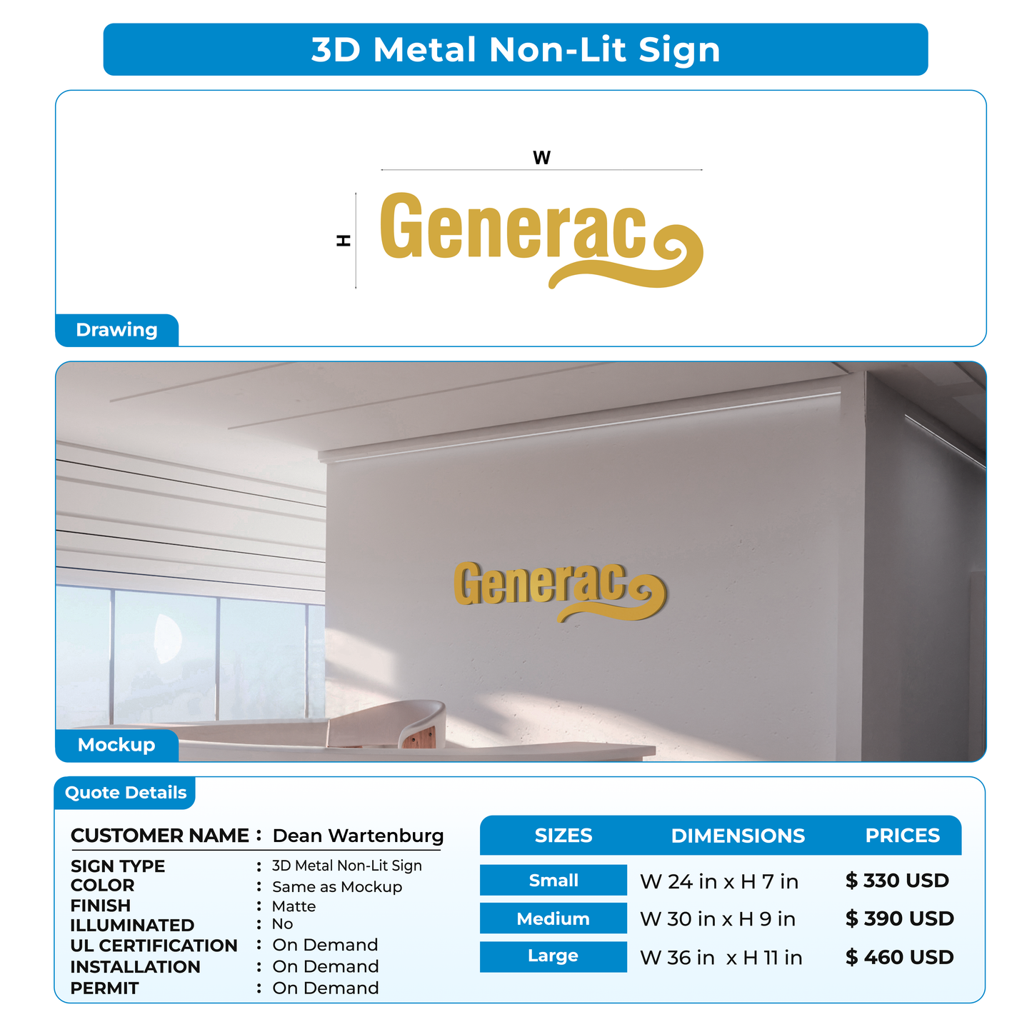 Custom Signs for Dean Wartenburg